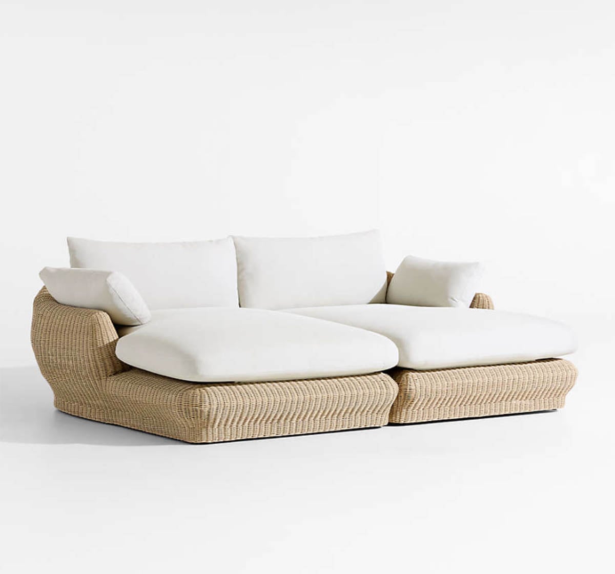 Crate and Barrel Ipanema 94" Wicker Double-Chaise Outdoor Daybed with Cushions best wicker outdoor daybeds