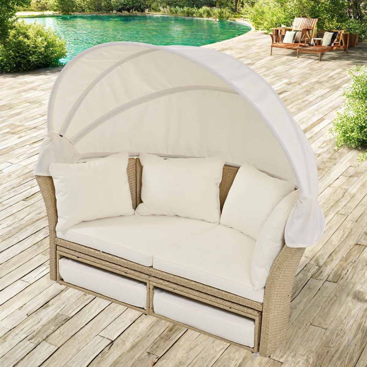 Lark Manor Outdoor Convertible Patio Wicker Daybed best outdoor daybeds woven