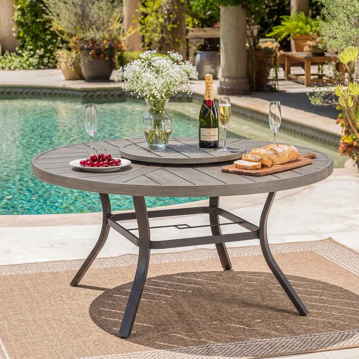 Peak Home Furnishings 60” Aluminum Outdoor Dining Table round outdoor dining tables