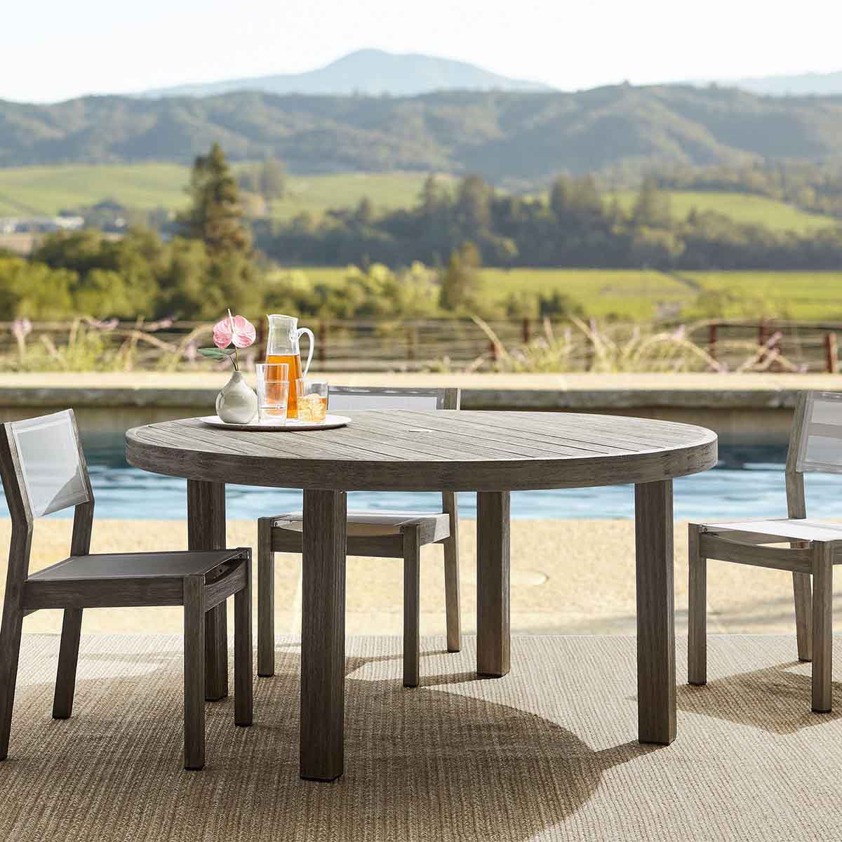 West Elm Portside Outdoor Round Dining Table (48) Weathered Gray best round outdoor dining tables