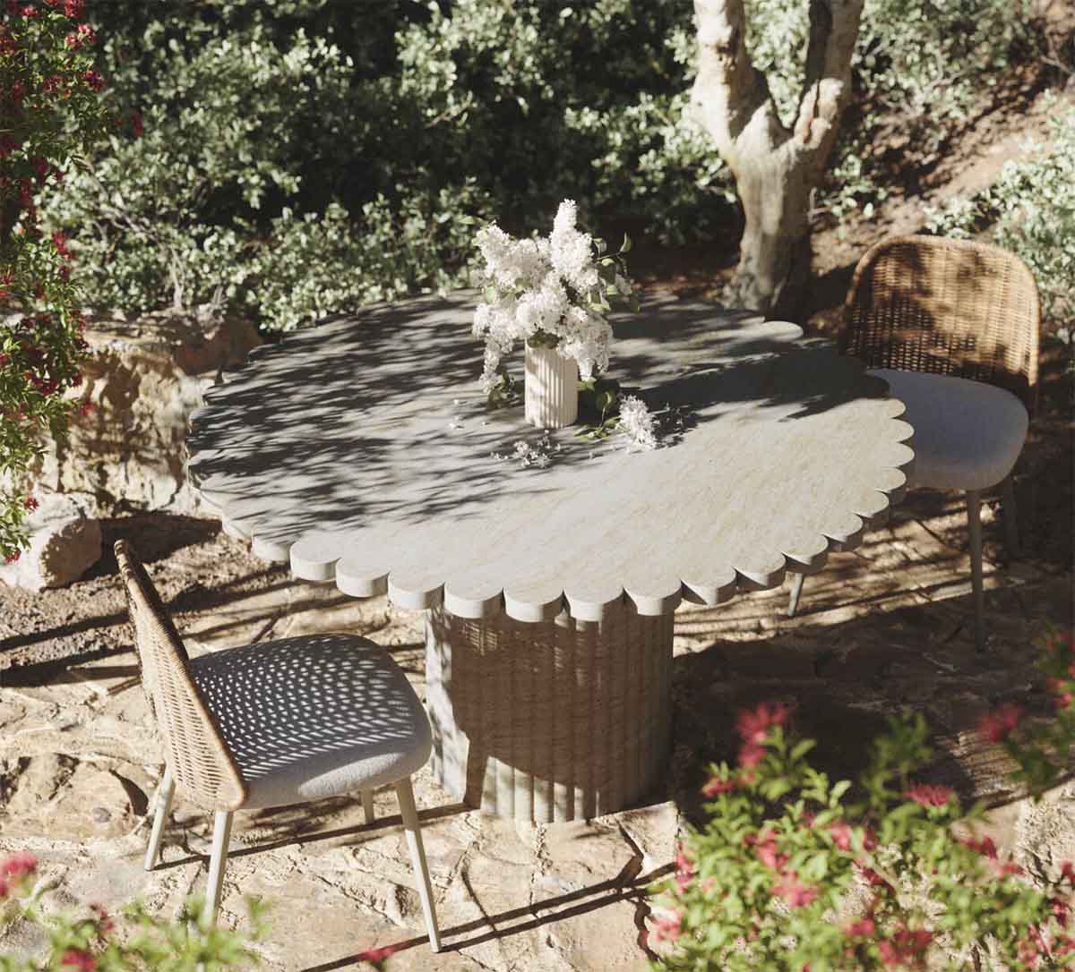 World Market Oliwia Round Faux Travertine Scalloped Outdoor Dining Table best round outdoor dining tables