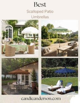 Lifestyle expert, journalist and interior design blogger Candie Anderson of candieanderson.com shares the best scalloped patio umbrellas for your garden, by the pool and on the patio!