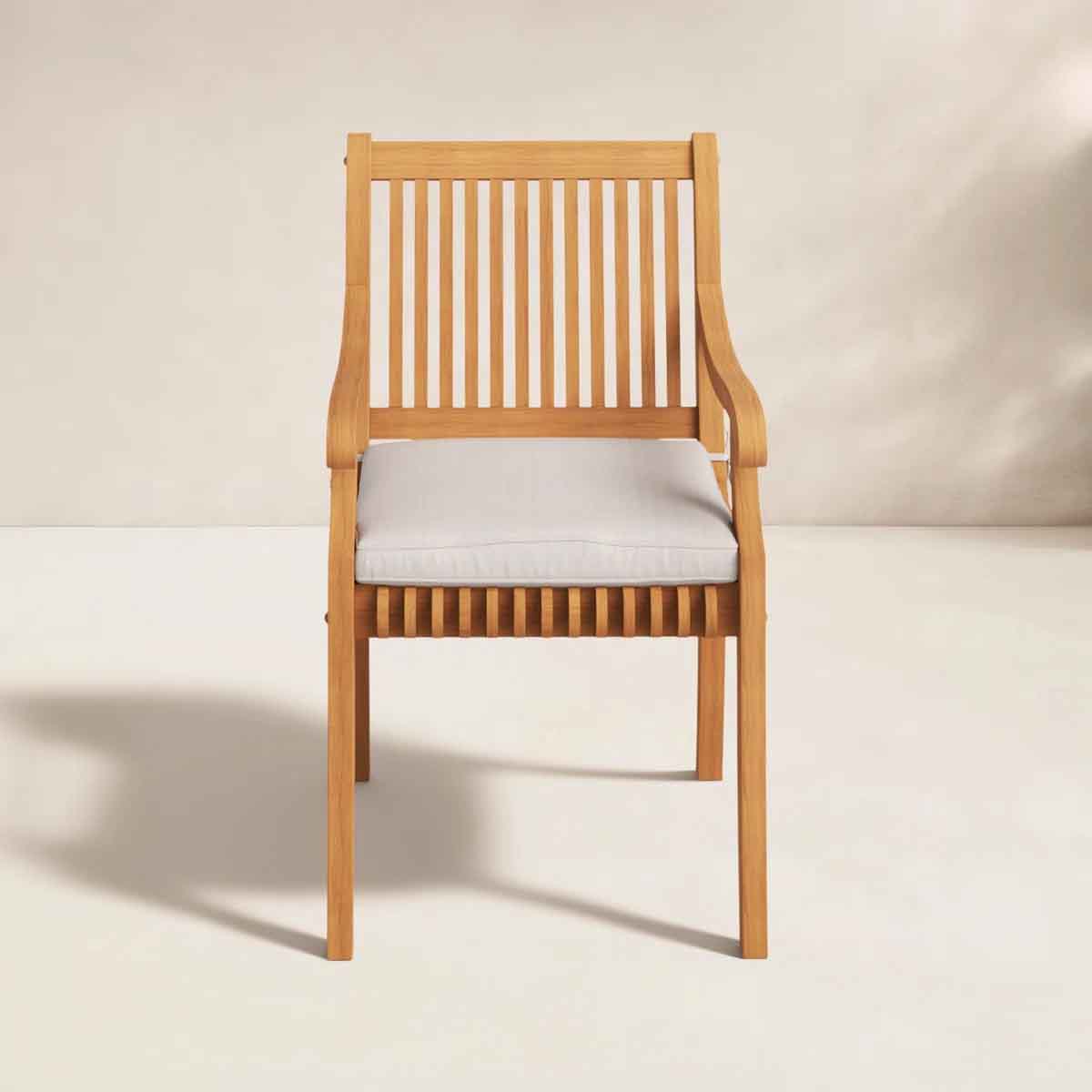 Birch Lane Summerton Teak Wood Premium All-Weather Wicker Outdoor Dining Armchair with Cushion best teak outdoor dining chairs