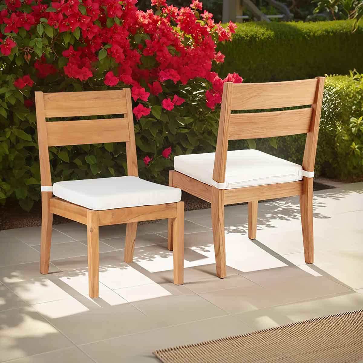 Linon Carenen Outdoor Solid Teak Wood Cushioned Dining Chair (Set of 2) best teak outdoor dining chairs