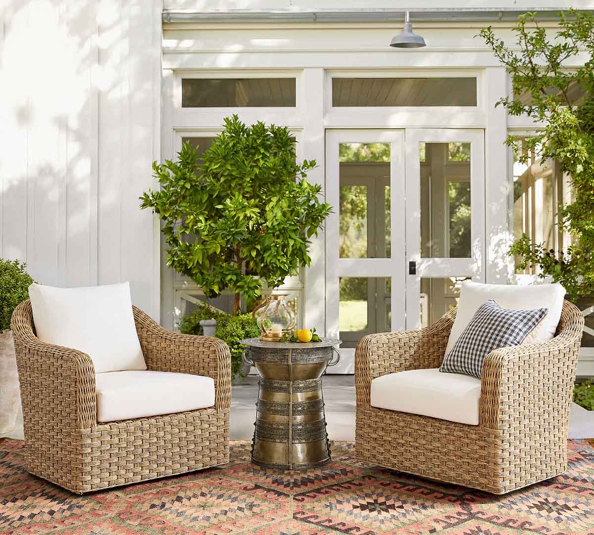 Pottery Barn Boca Wicker Outdoor Swivel Lounge Chair best outdoor wicker swivel chairs patio