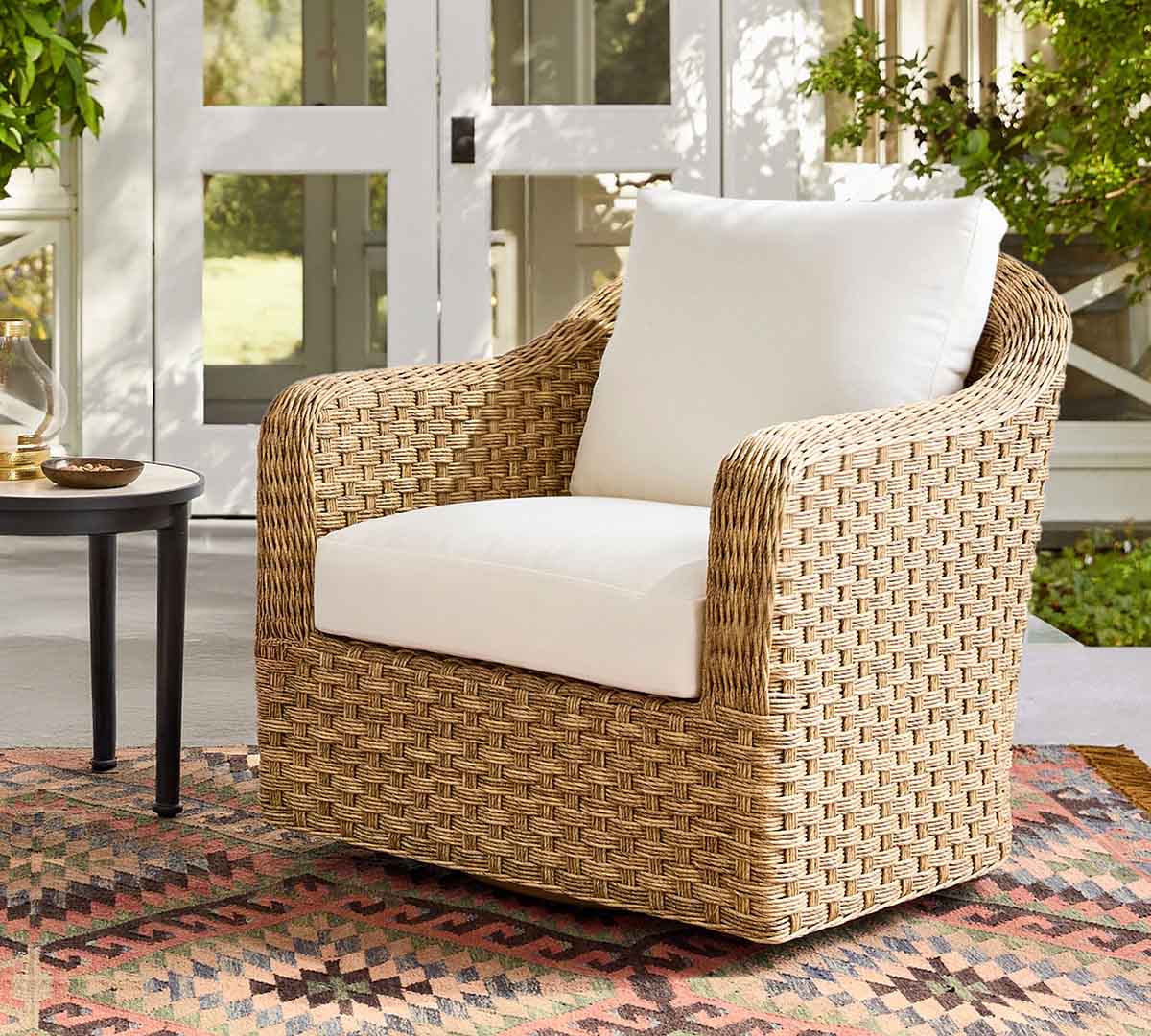 Pottery Barn Boca Wicker Outdoor Swivel Lounge Chair best outdoor wicker swivel chairs
