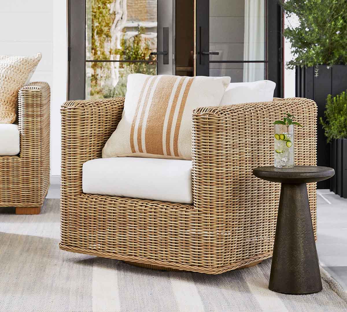Pottery Barn Huntington Wicker Square Arm Swivel Outdoor Lounge Chair outdoor wicker swivel chairs best