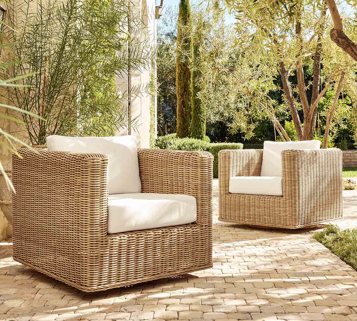 Pottery Barn Huntington Wicker Square Arm Swivel Outdoor Lounge Chair outdoor wicker swivel chairs best