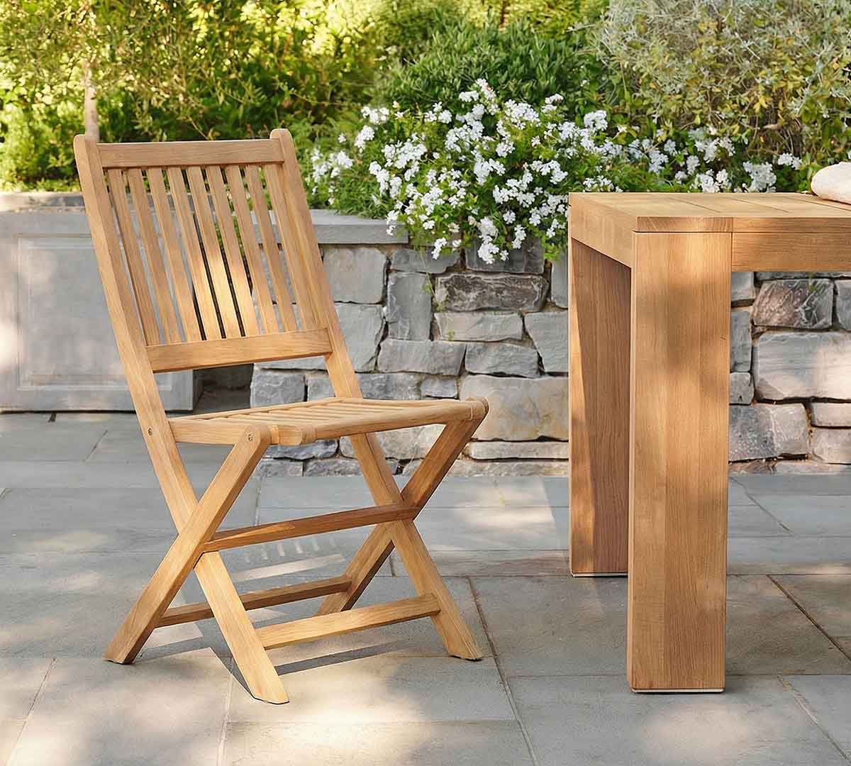 Pottery Barn Josie Teak Folding Outdoor Dining & Armchairs, Sets of 2 best teak outdoor dining chairs