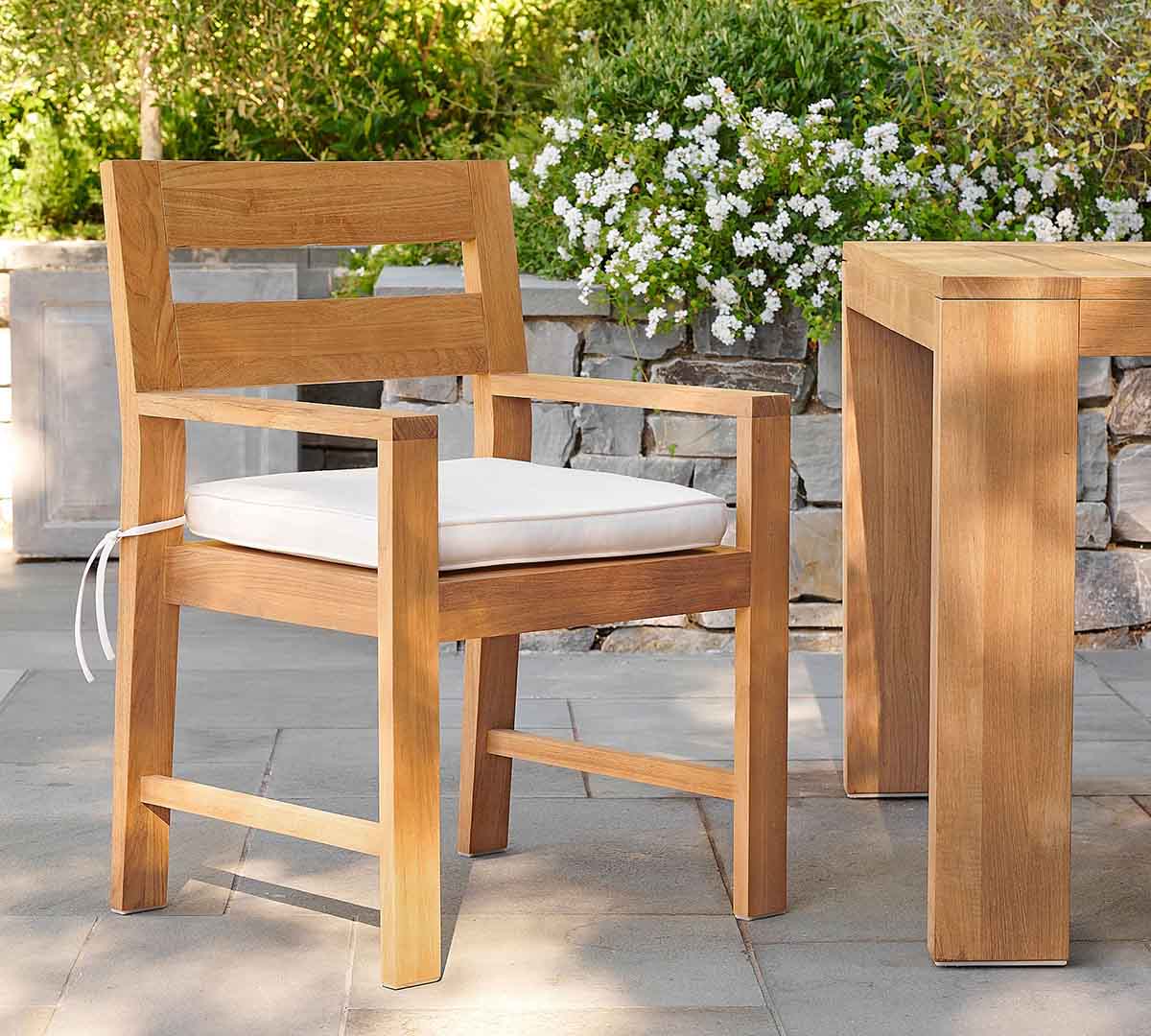 Pottery Barn Malibu Teak Outdoor Dining & Armchairs best teak outdoor dining chairs