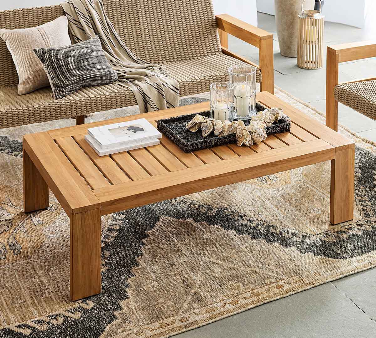 Pottery Barn Malibu Teak Rectangular Outdoor Grand Coffee Table (58") best outdoor teak coffee tables