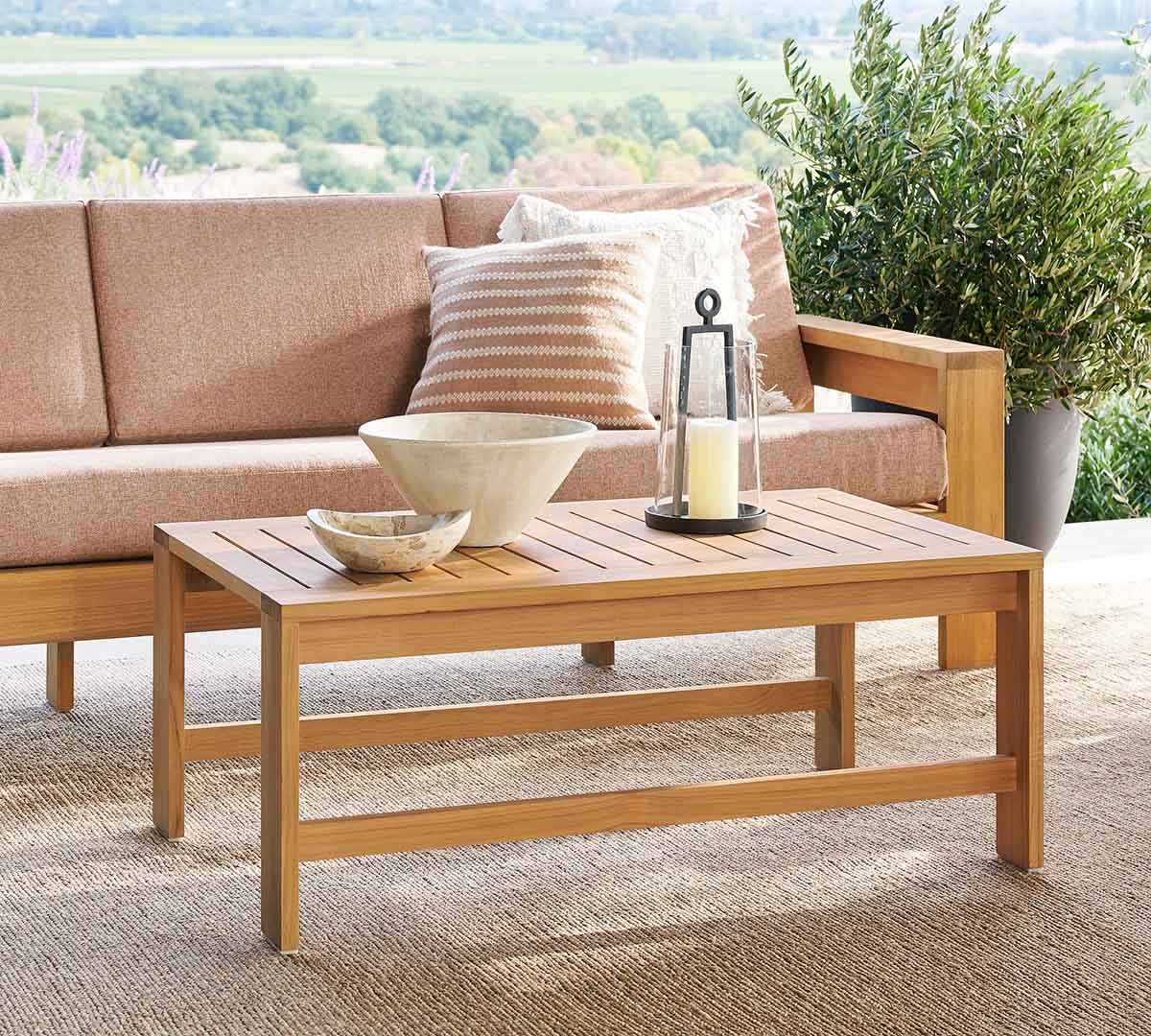 Pottery Barn Malibu Teak Round Outdoor Grand Coffee Table (44") best outdoor teak coffee tables