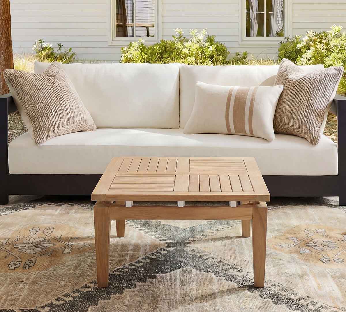 Pottery Barn Miami Teak Square Outdoor Coffee Table (26") best outdoor teak coffee tables