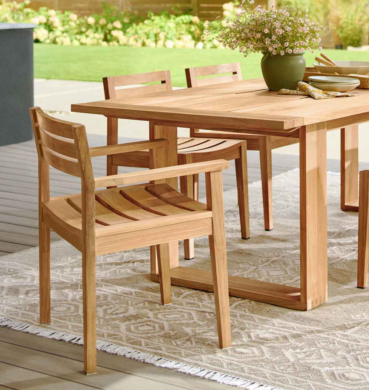 Rejuvenation Polson Teak Outdoor Dining Armchair best teak outdoor dining chairs