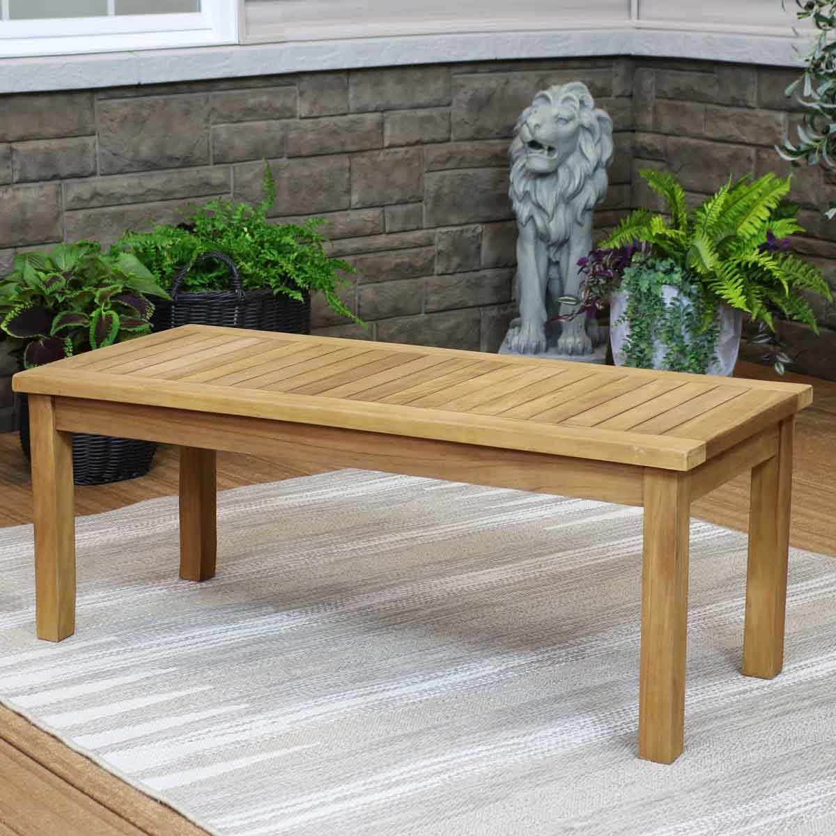 Rosecliff Heights Hellwig Teak Rectangular Outdoor Coffee Table best outdoor teak coffee tables