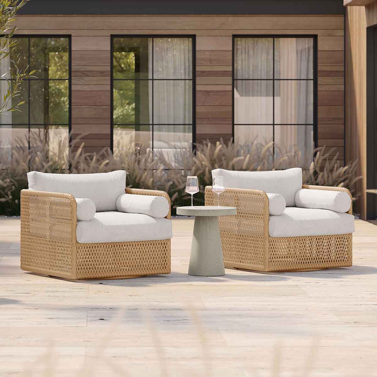 West Elm Coastal Wicker Outdoor Swivel Chair Natural best outdoor wicker swivel chairs