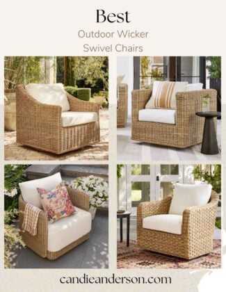 Lifestyle expert, journalist and interior design blogger Candie Anderson of candieanderson.com shares the best outdoor wicker swivel chairs for your patio, backyard and garden.