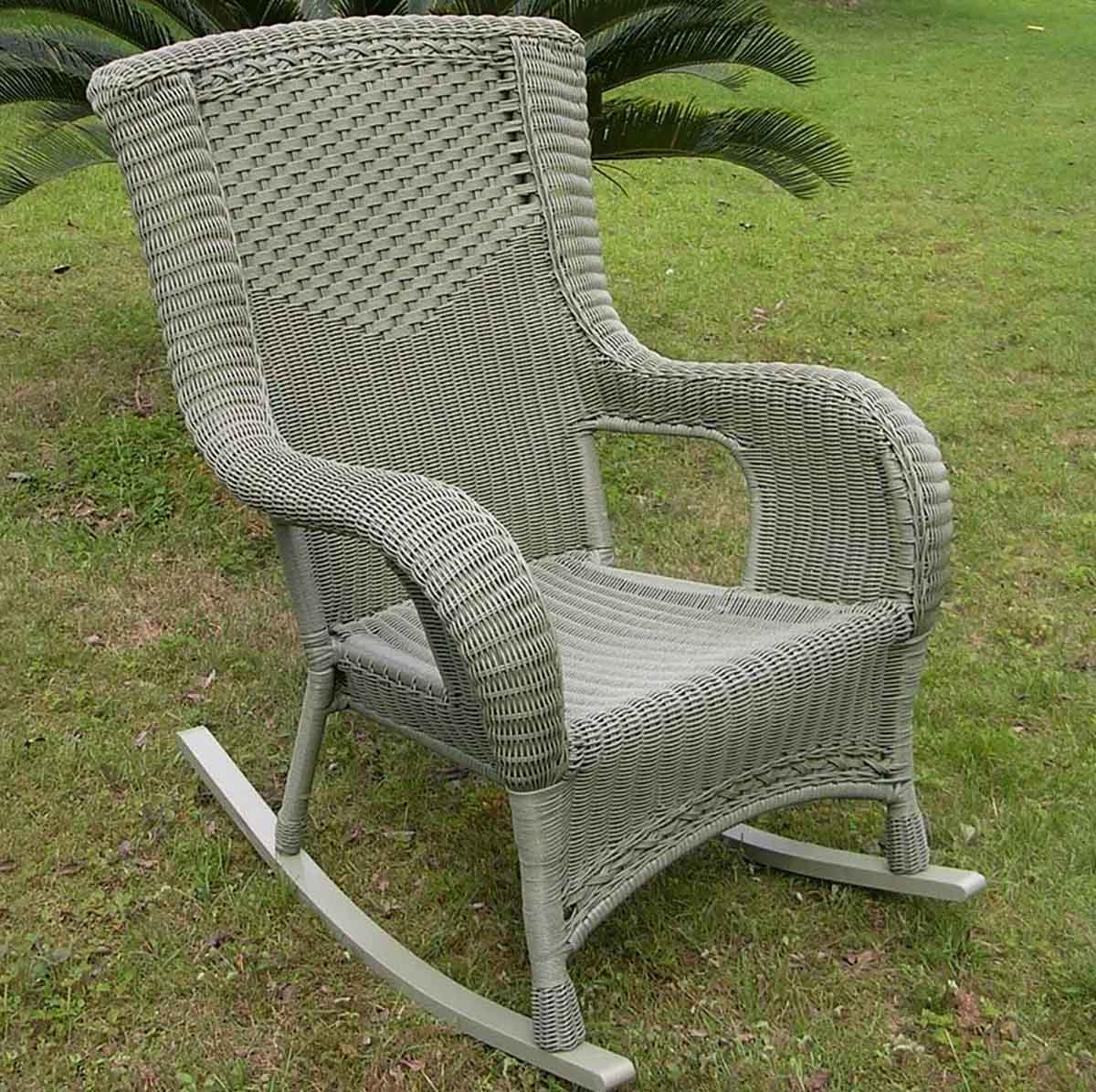 Canora Grey Leevon Wicker Outdoor Chair Antique Moss best outdoor wicker rocking chairs
