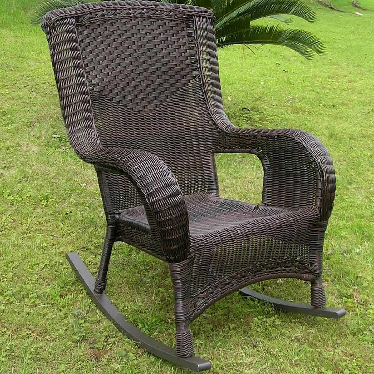Canora Grey Leevon Wicker Outdoor Chair Antique Pecan best outdoor wicker rocking chairs