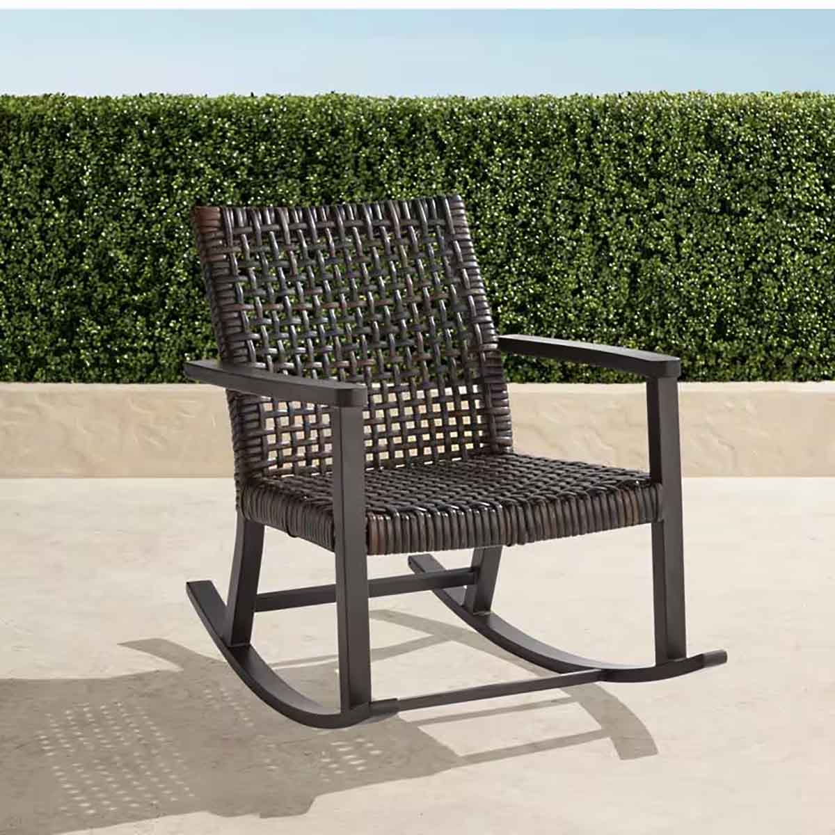 Frontgate Isola Rocking Chair in Black Aluminum & Black Walnut Wicker best outdoor wicker rocking chairs