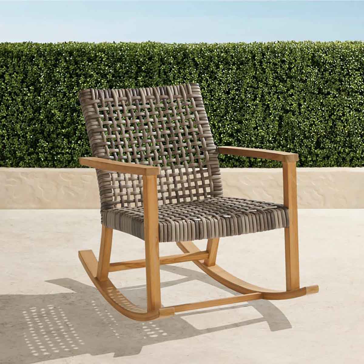 Frontgate Isola Teak Rocking Chair in Natural Teak & Driftwood Wicker best outdoor wicker rocking chairs rocker