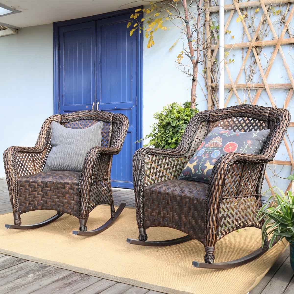 Lark Manor Aiyet Wicker Outdoor Chair (Set of 2) best outdoor wicker rocking chairs