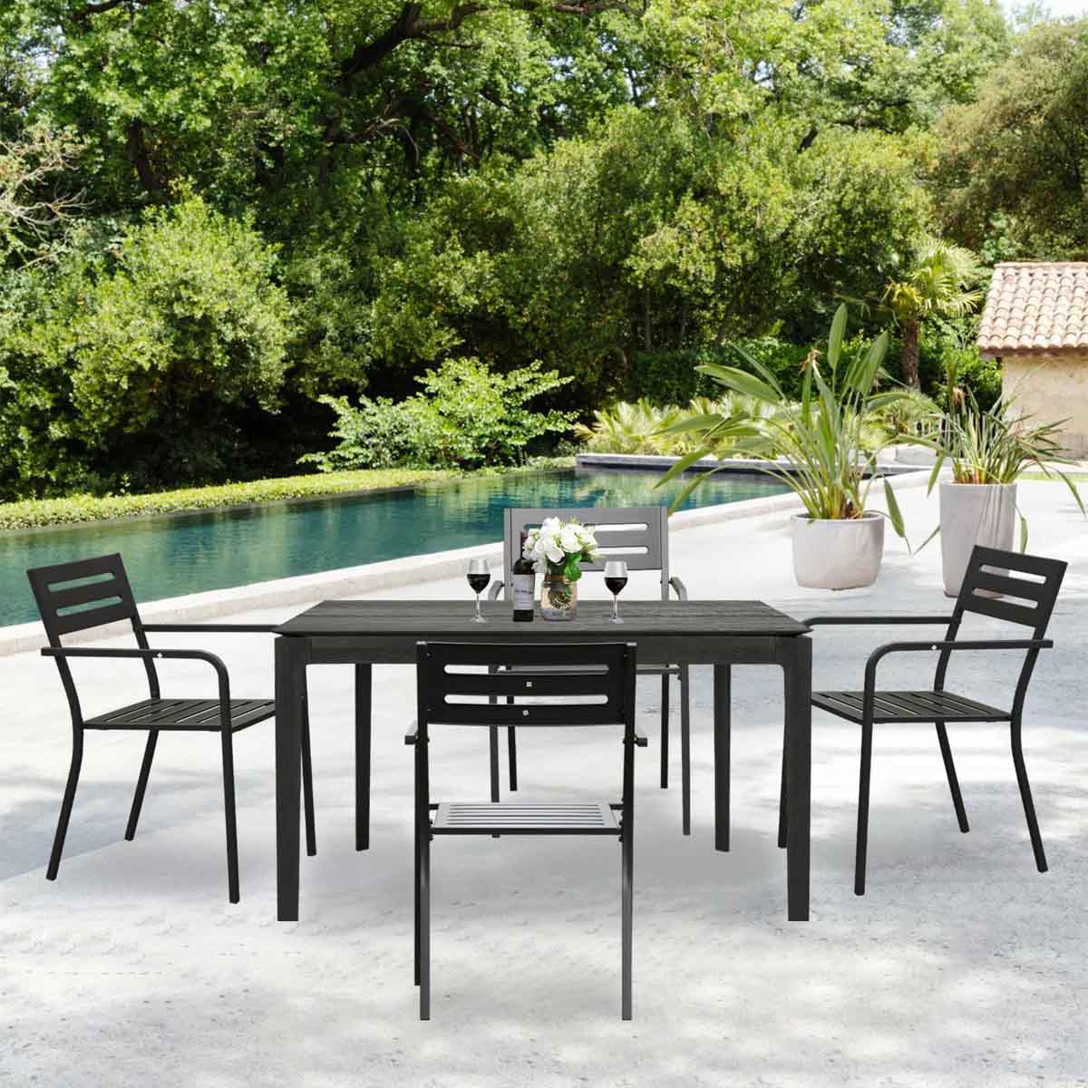 Lark Manor Saran Metal Stackable Patio Dining Chair Set of 4 best metal outdoor dining chairs
