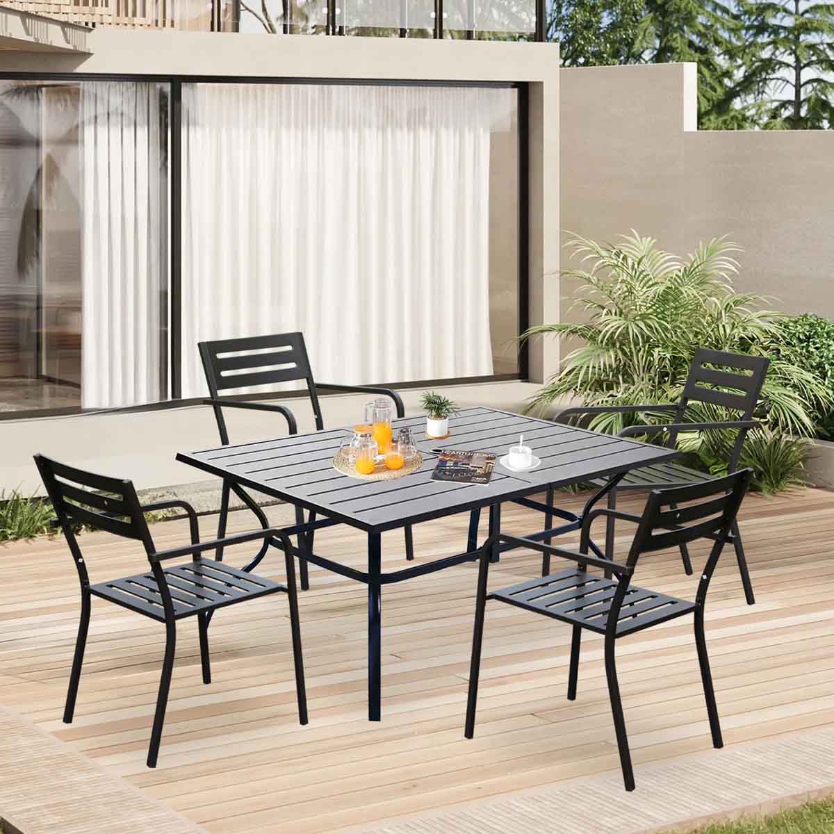 Lark Manor Saran Metal Stackable Patio Dining Chair Set of 4 patio best metal outdoor dining chairs