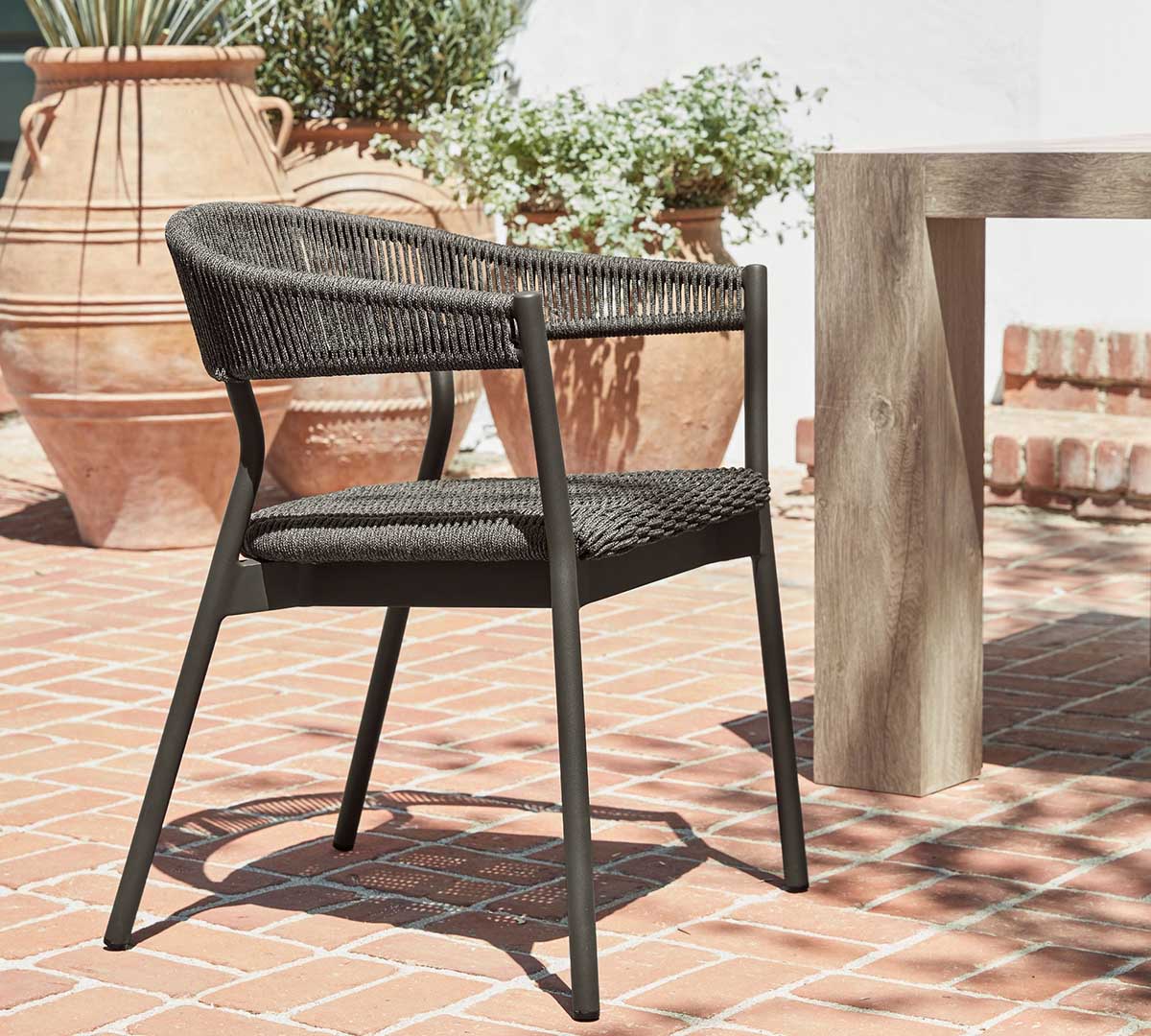 Pottery Barn Elmore Metal & Rope Outdoor Dining Chair best outdoor metal dining chairs