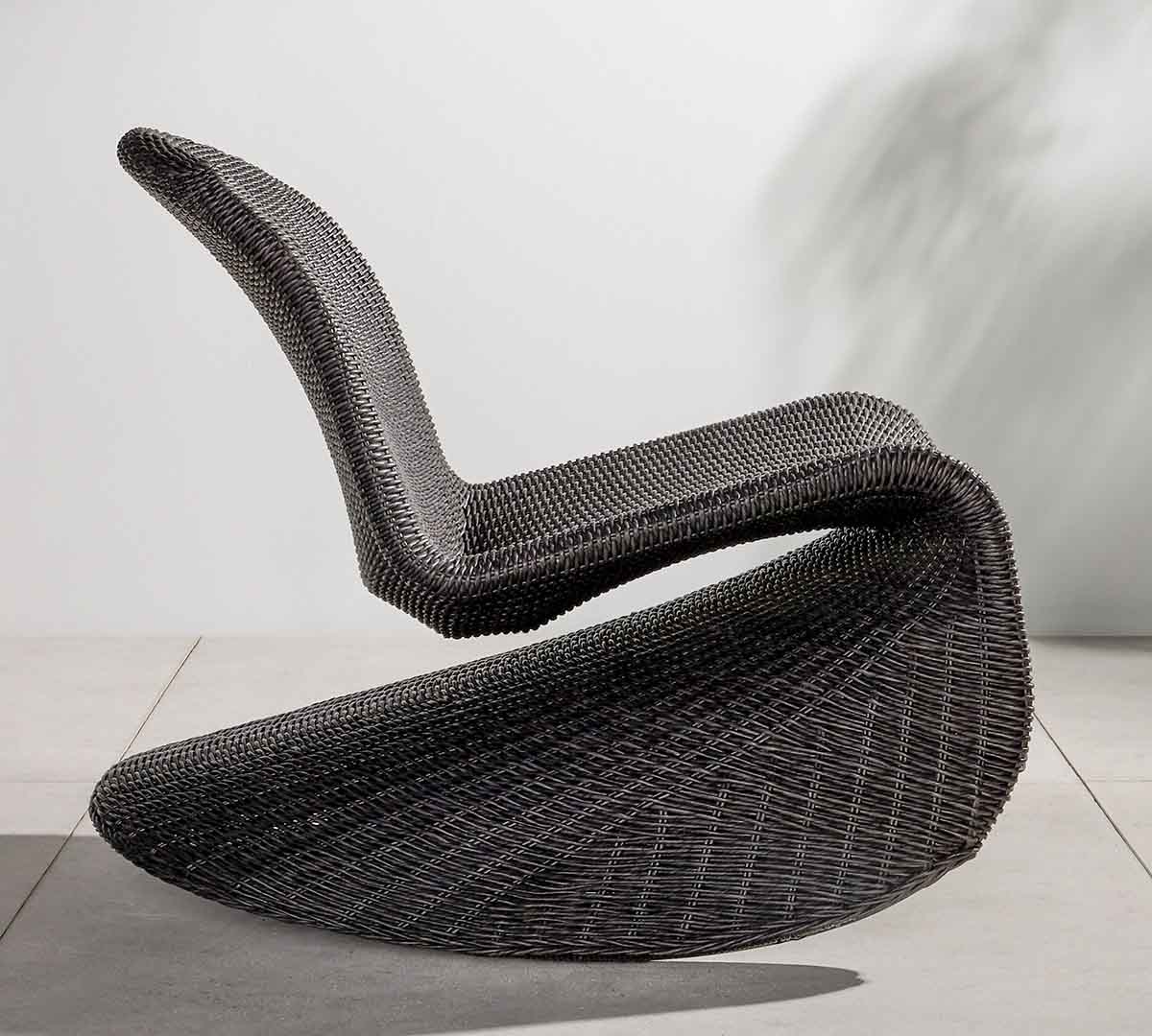 Pottery Barn Encinitas Wicker Rocking Outdoor Lounge Chair Vintage Coal