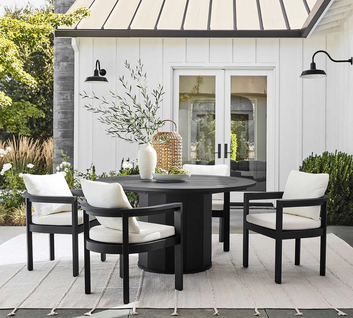 Pottery Barn Malibu Metal Rounded Outdoor Dining Armchair best metal outdoor dining chairs patio