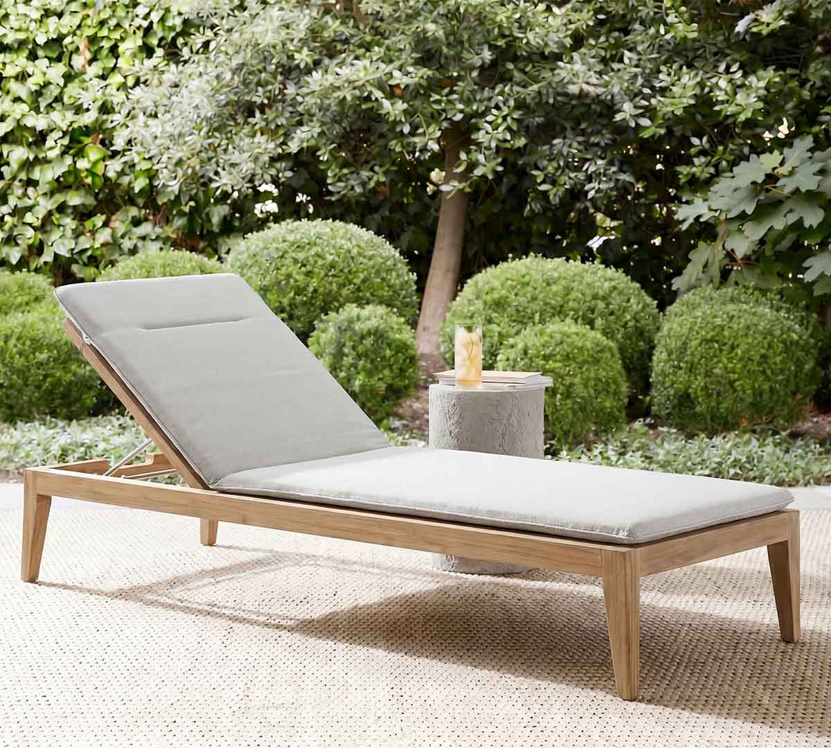 Pottery Barn Neo Teak Outdoor Single Chaise Lounge Light Gray best teak chaise lounge chairs
