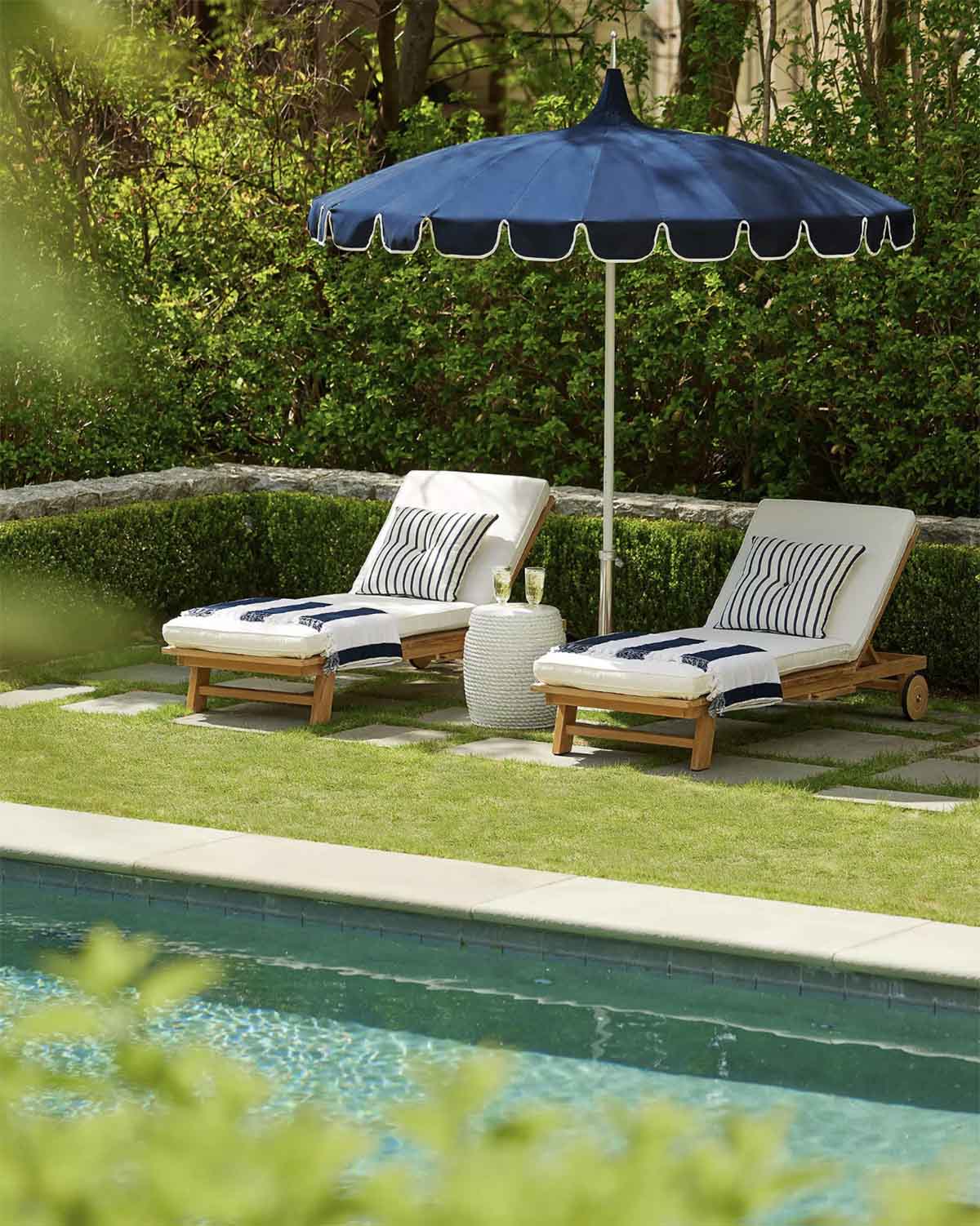 Serena and Lily Crosby Teak Chaise Perennials Basketweave White best teak chaise lounge chairs