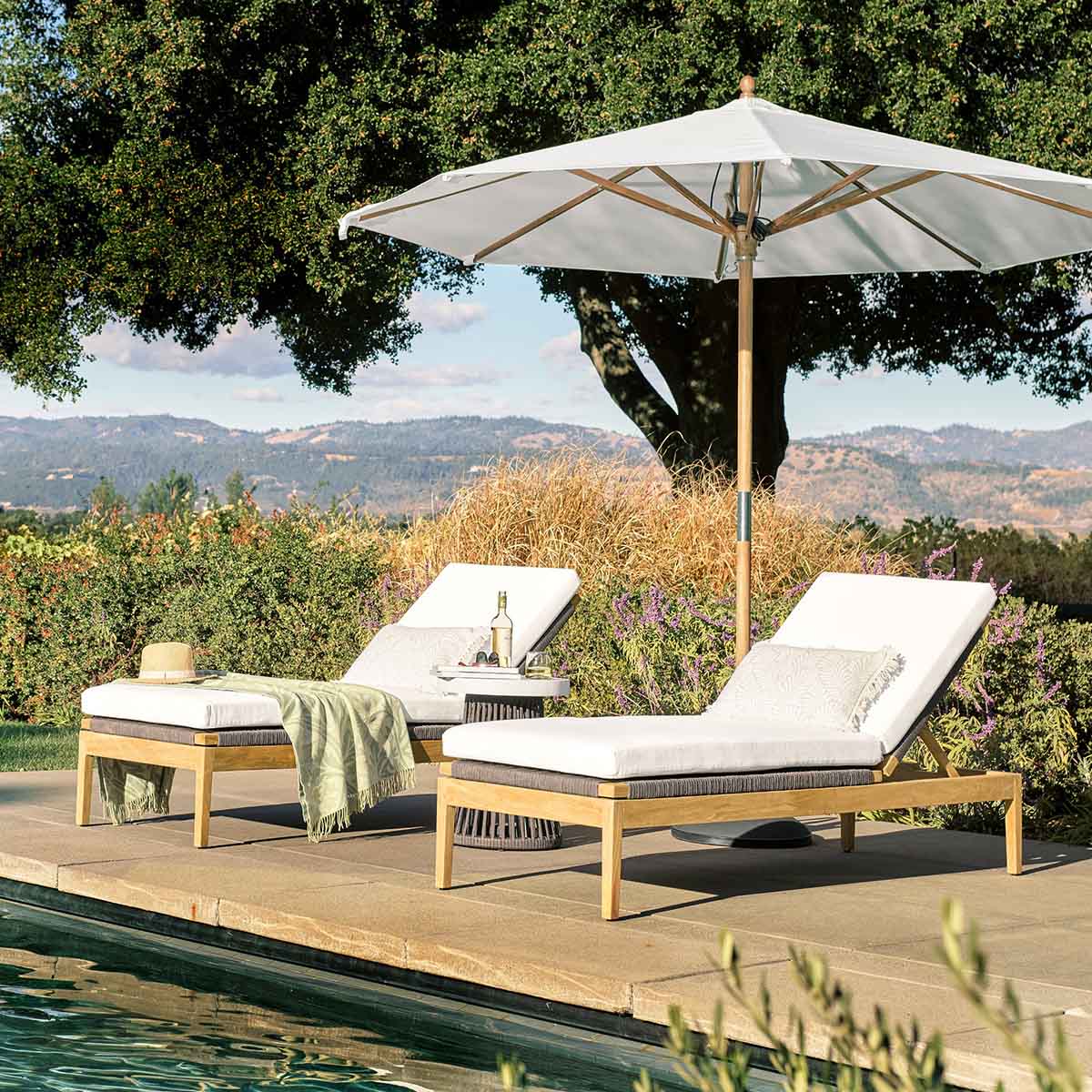 Williams Sonoma Pasadena Outdoor Teak and Brown Rope Chaise teak outdoor chaise lounge chairs best