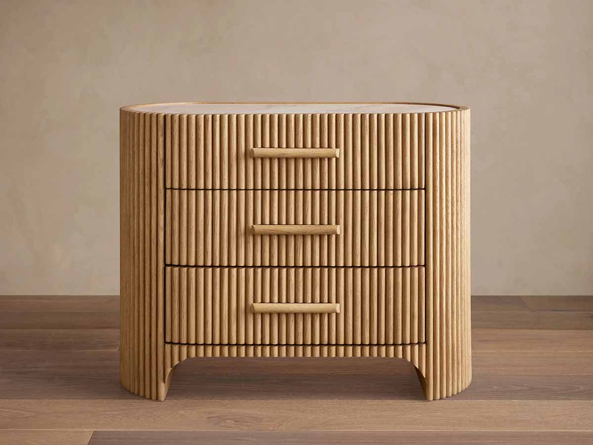 Arhaus Astor Nightstand Beige Coralle Top Base Honey best reeded nightstands