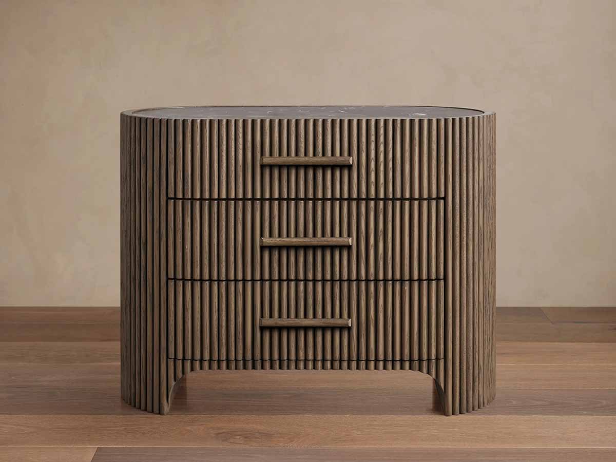 Arhaus Astor Nightstand Espresso Brown Top Base Chestnut best reeded nightstands