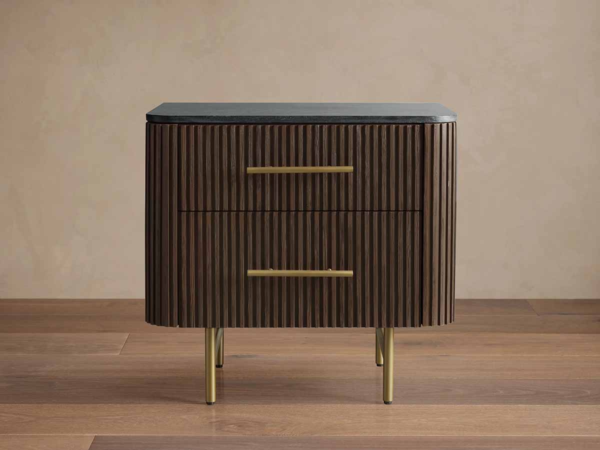 Arhaus Finnley Closed Nightstand Bluestone Top Mocha Base Finish best reeded nightstands