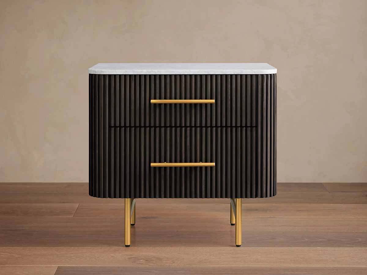 Arhaus Finnley Closed Nightstand Ebony Base Carrara Marble Top best reeded nightstands