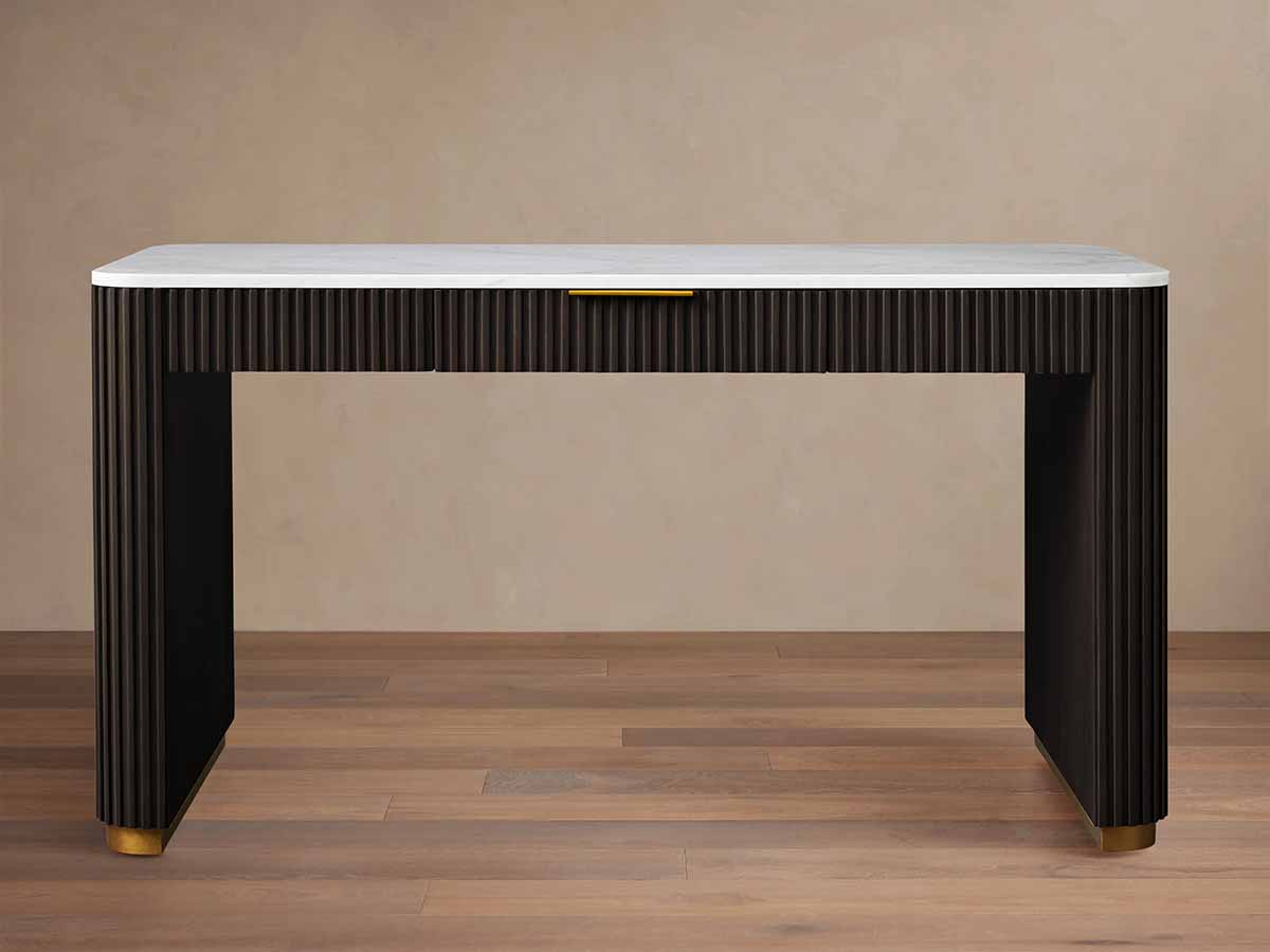 Arhaus Finnley Writing Desk Carrara Marble Top Ebony Base marble desks best