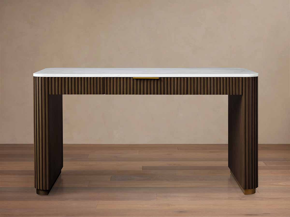Arhaus Finnley Writing Desk Carrara Marble Top Mocha Base marble desks best