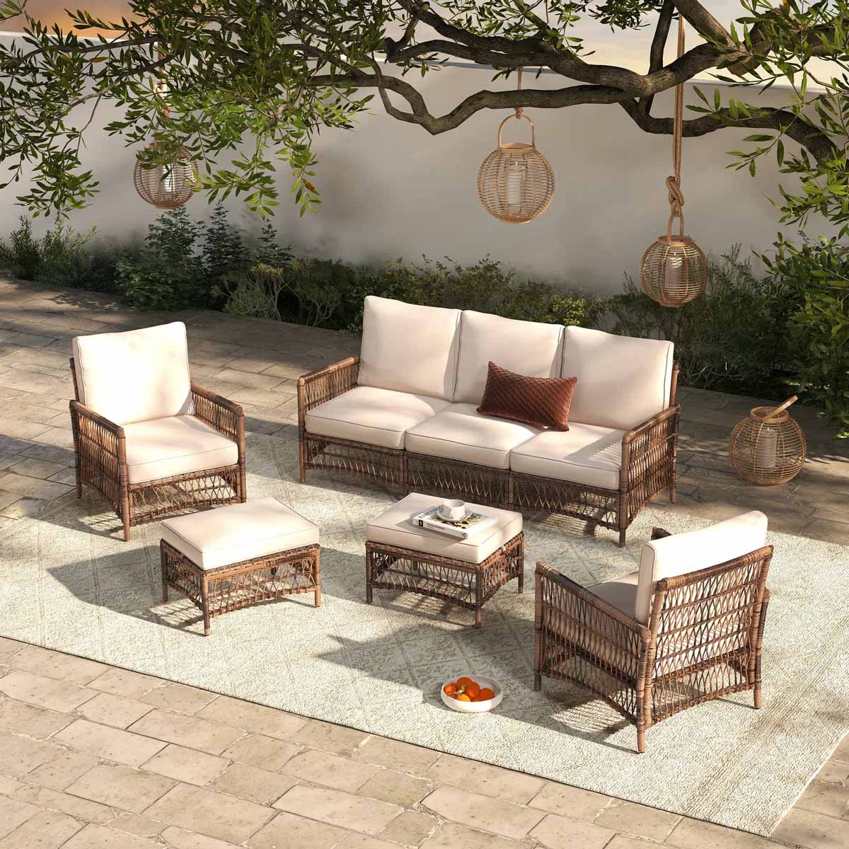 Bay Isle Home Tuskegee Wicker 5 - Person Patio Conversation Set with Cushions wayfair outdoor seating