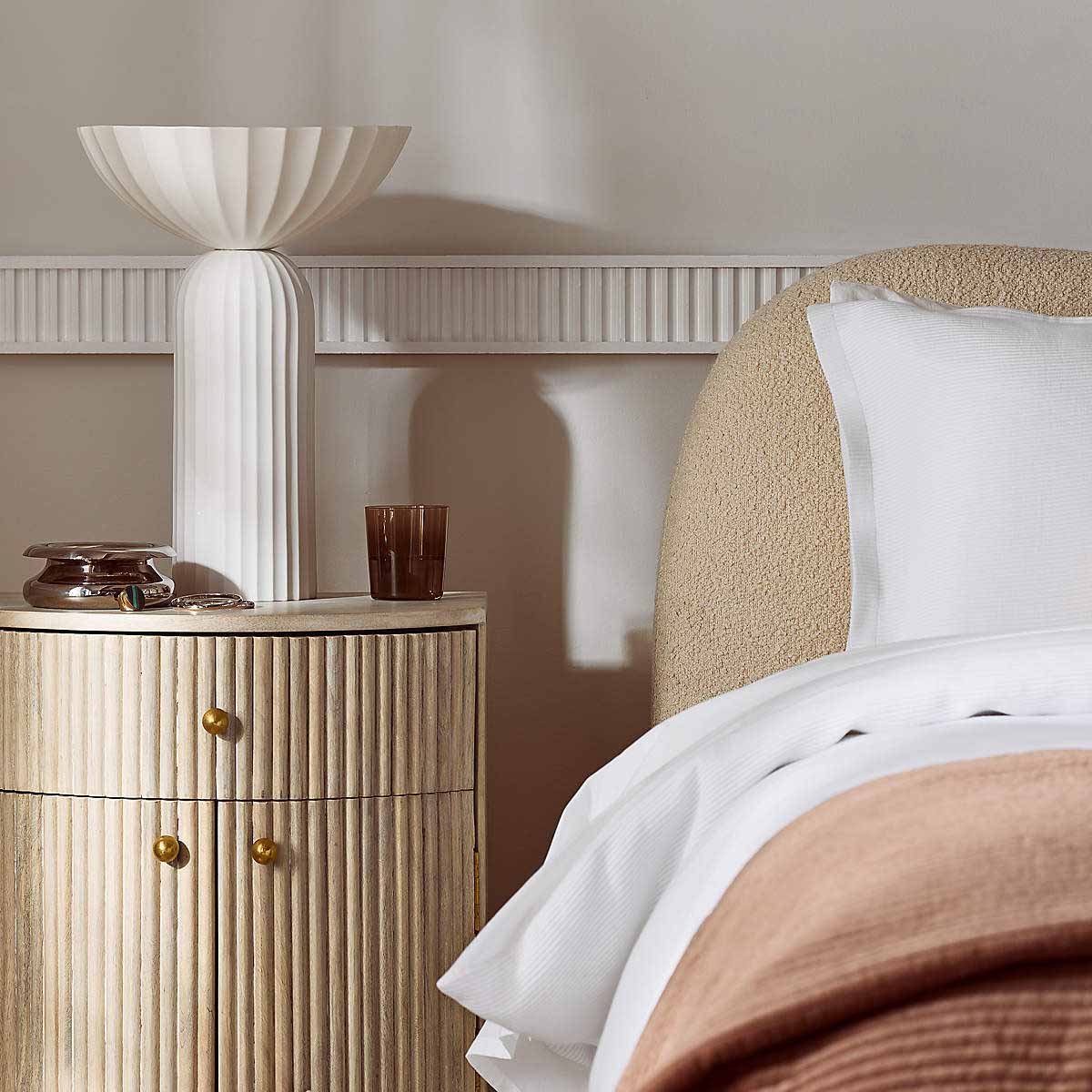 CB2 Cameo 20 Fluted Acacia Nightstand with Drawer White Wash reeded nightstands