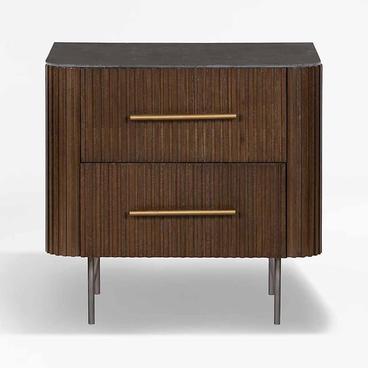Crate and Barrel Baylor 26" Brown Ribbed Solid Oak Wood Nightstand best reeded nightstands