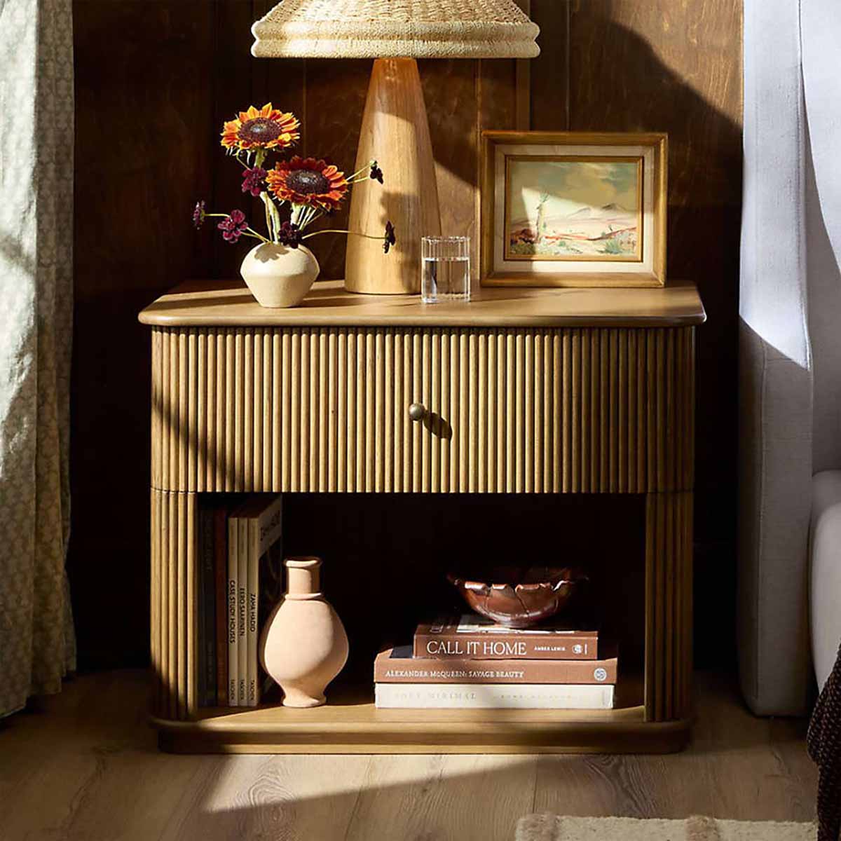 Crate and Barrel Ona 32 Fluted Wood Nightstand best reeded nightstands