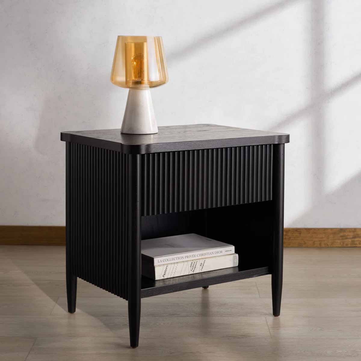 George Oliver Dorchester 1 Drawer Reeded Nightstand Black best reeded nightstands