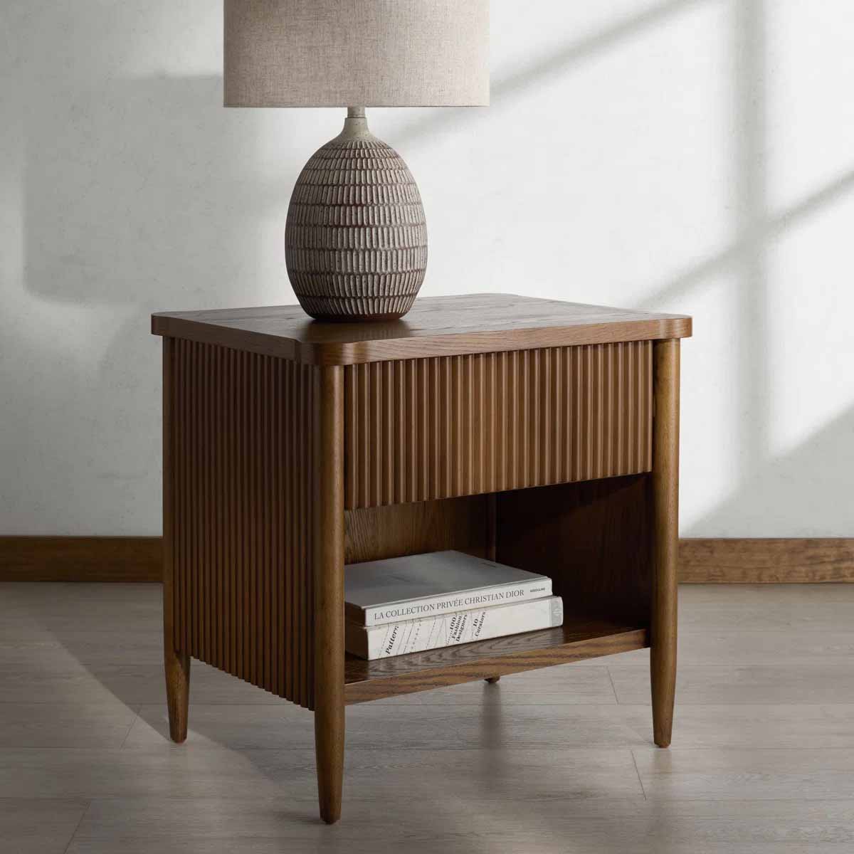 George Oliver Dorchester 1 Drawer Reeded Nightstand Medium Oak best reeded nightstands