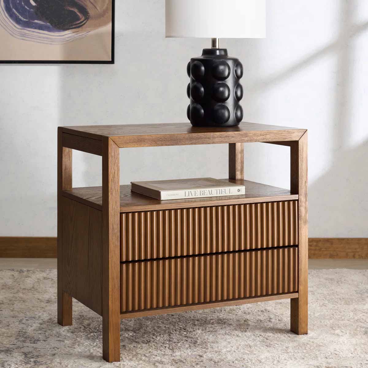 George Oliver Dorchester 2 Drawer Reeded Nightstand Oak best reeded nightstands