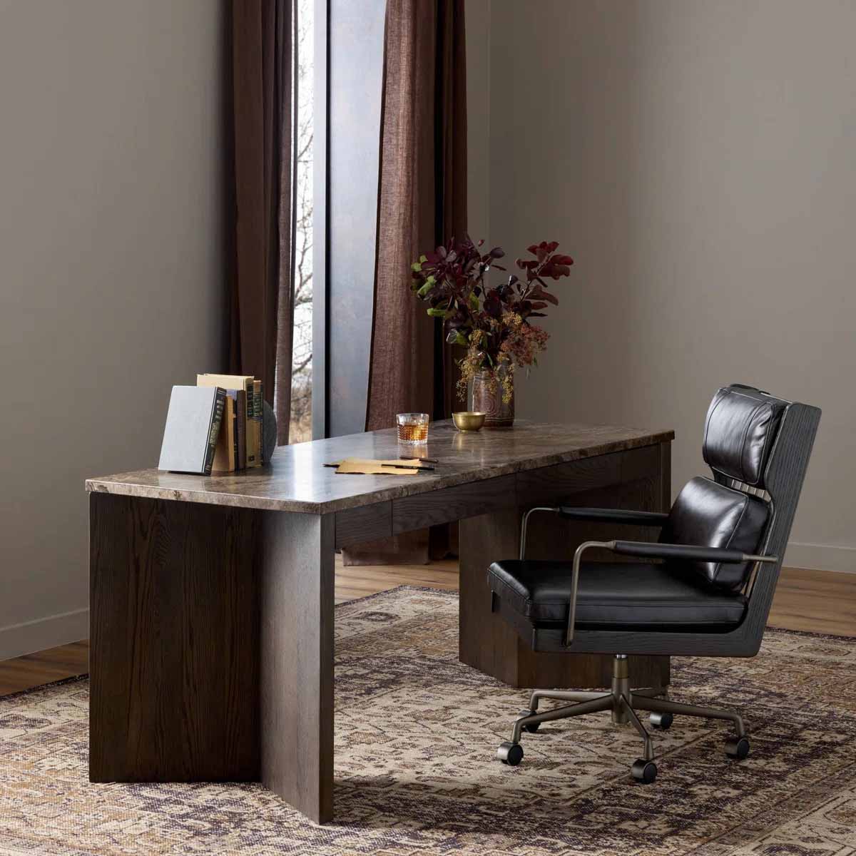 Joss and Main Lawson Writing Desk Warm Grey Marble/Brown  marble desks best