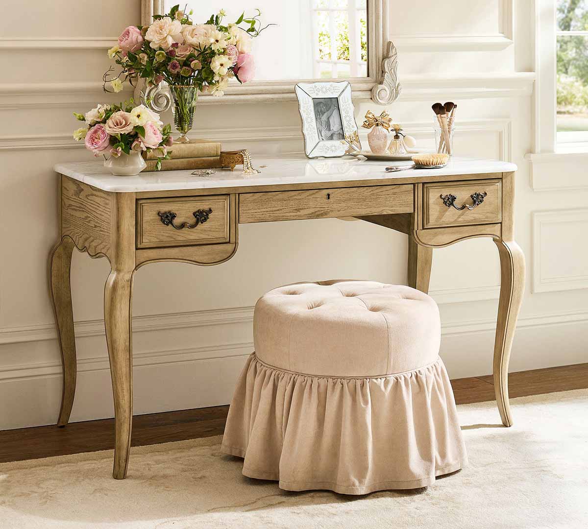 Pottery Barn LoveShackFancy Vanity Desk (50) best marble desks