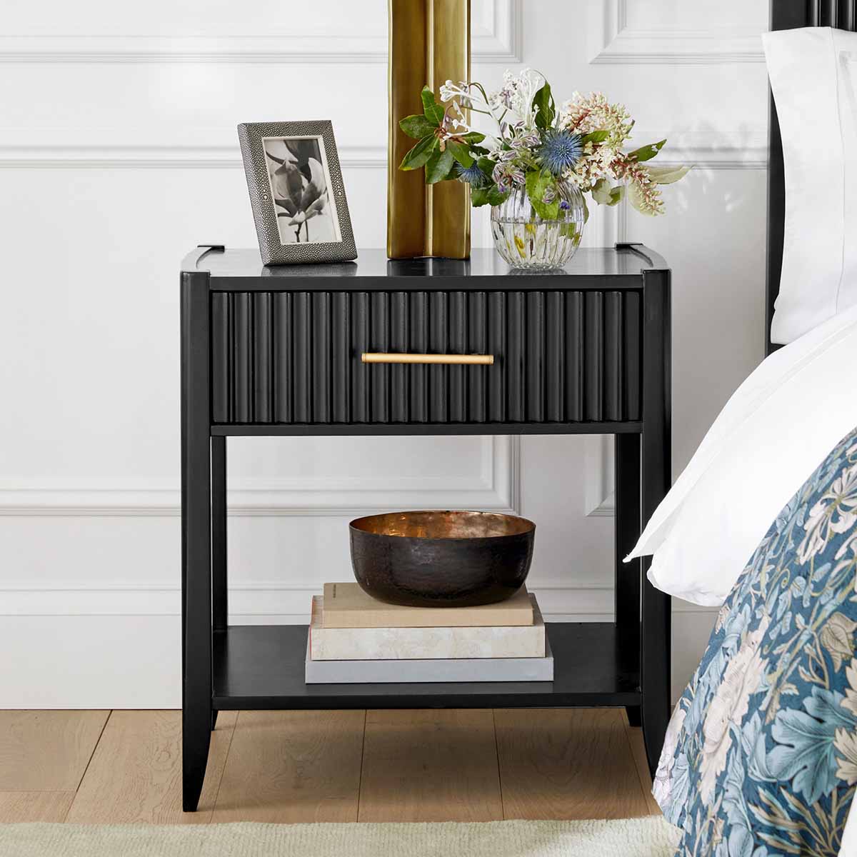 Williams Sonoma Lewis 1-Drawer Nightstand (26) Black best reeded nightstands